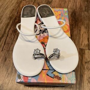 Jeffrey Campbell White Jeweled Toe-Loop Sandals